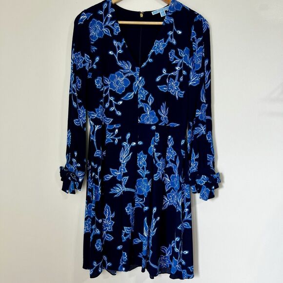 Draper James Blue Geranium Floral Tie Sleeve Dress Sz 4 Classic Rodeo Wedding - Picture 2 of 12